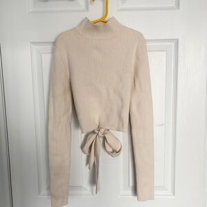 Zara cream tie back turtleneck sweater
